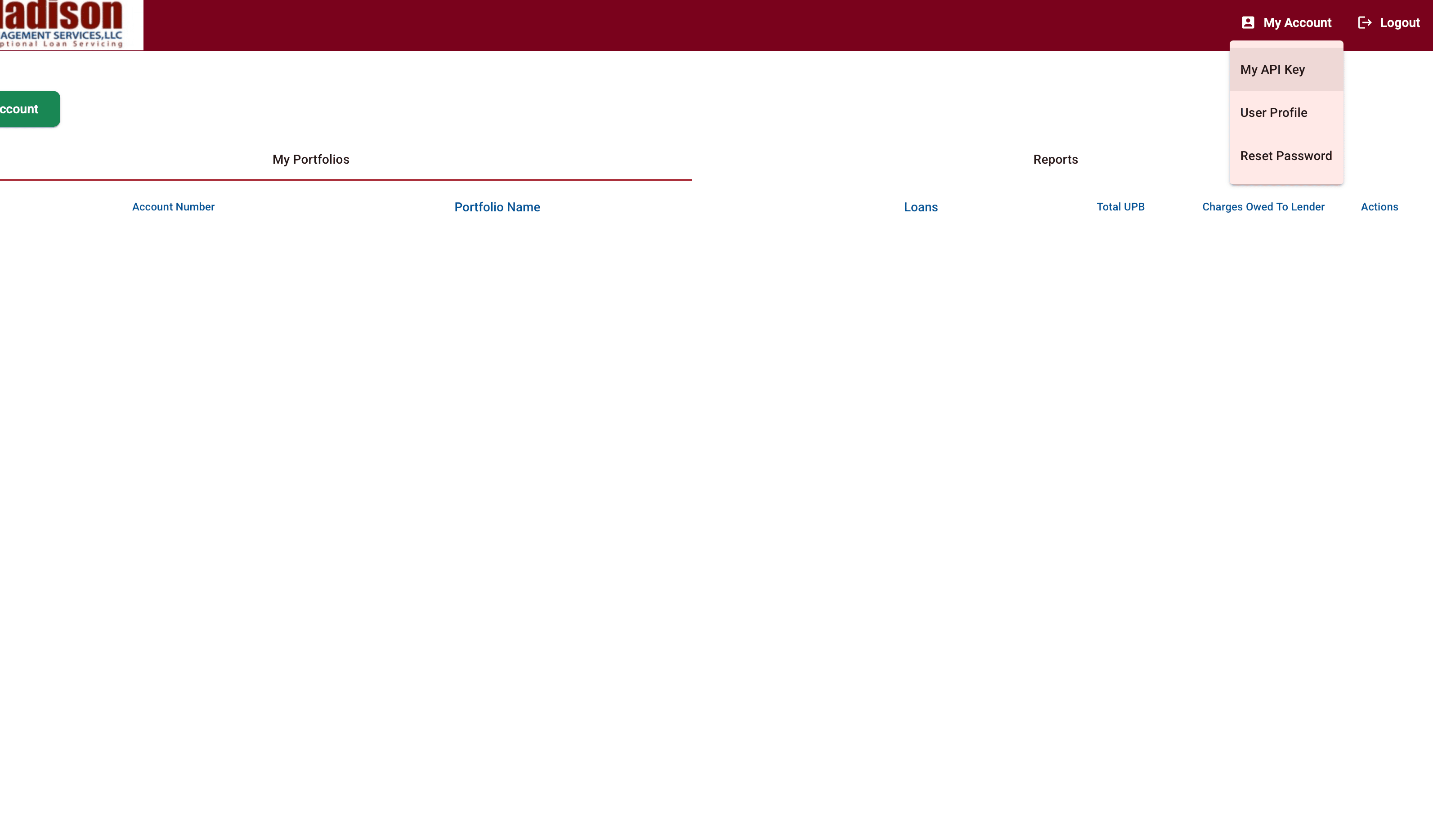 Click the My Account dropdown after logging into the Madison Management Portal.