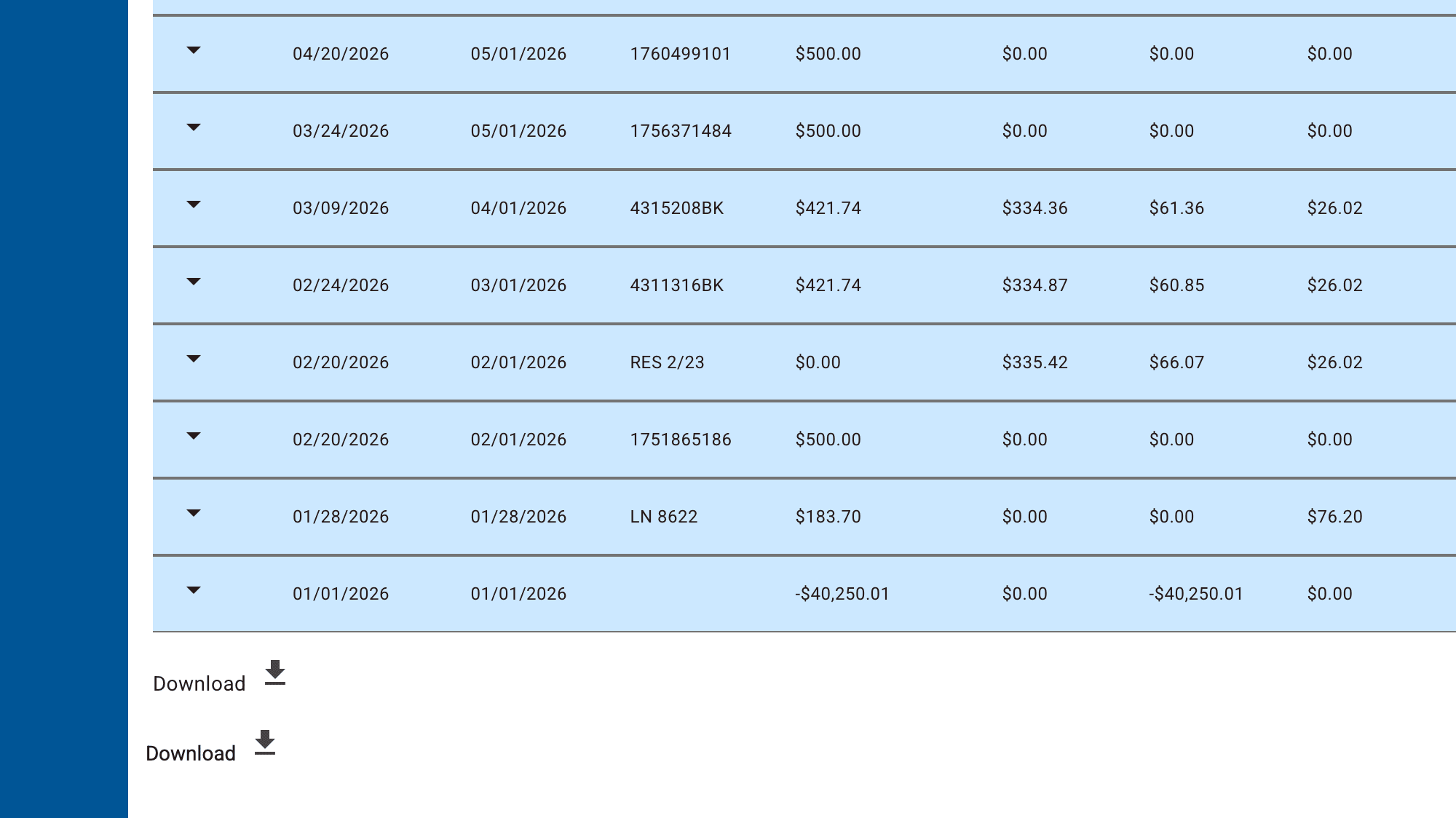 The Madison Management investor portal showing the export or download button for a loan-list or loan-history CSV