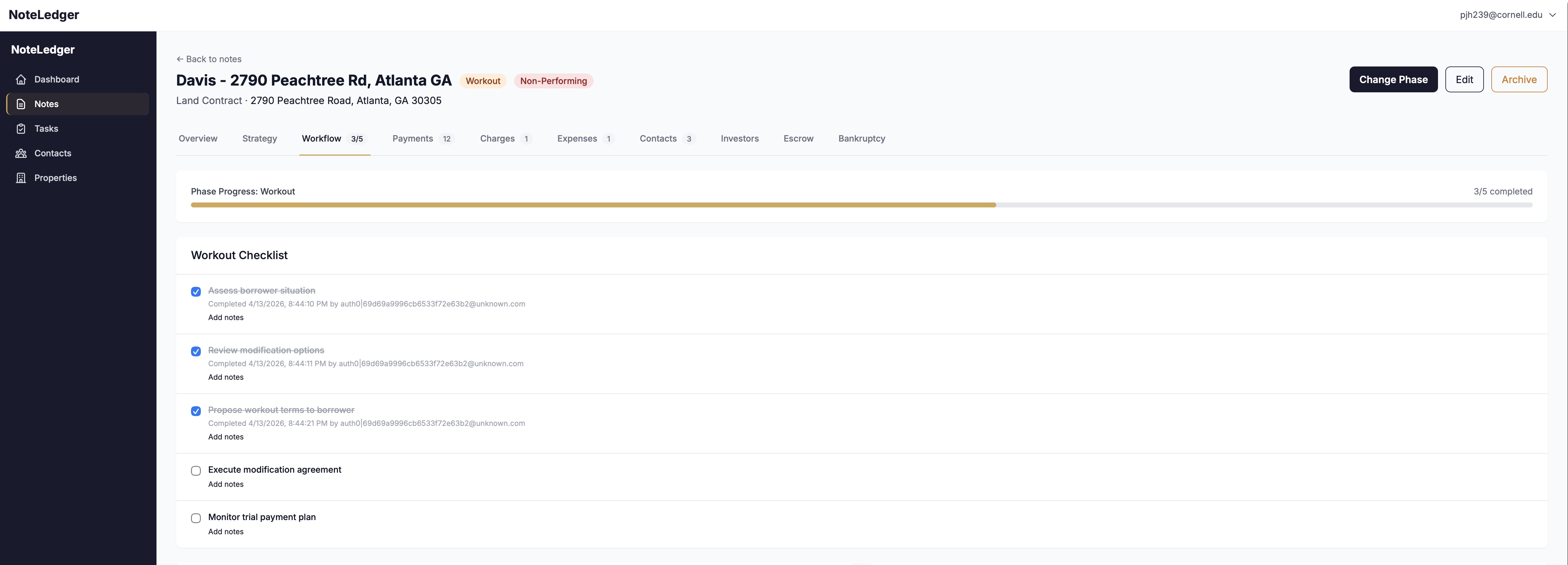 Note detail strategy tab showing workout strategy options